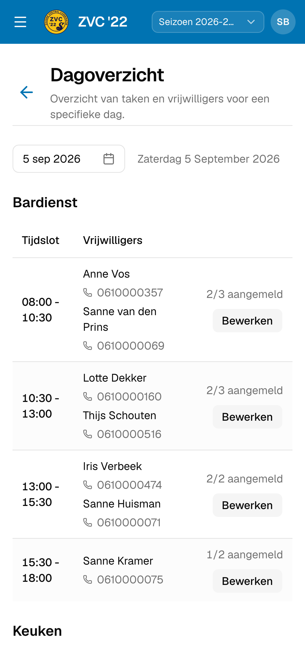 Het dagoverzicht op een telefoonscherm
