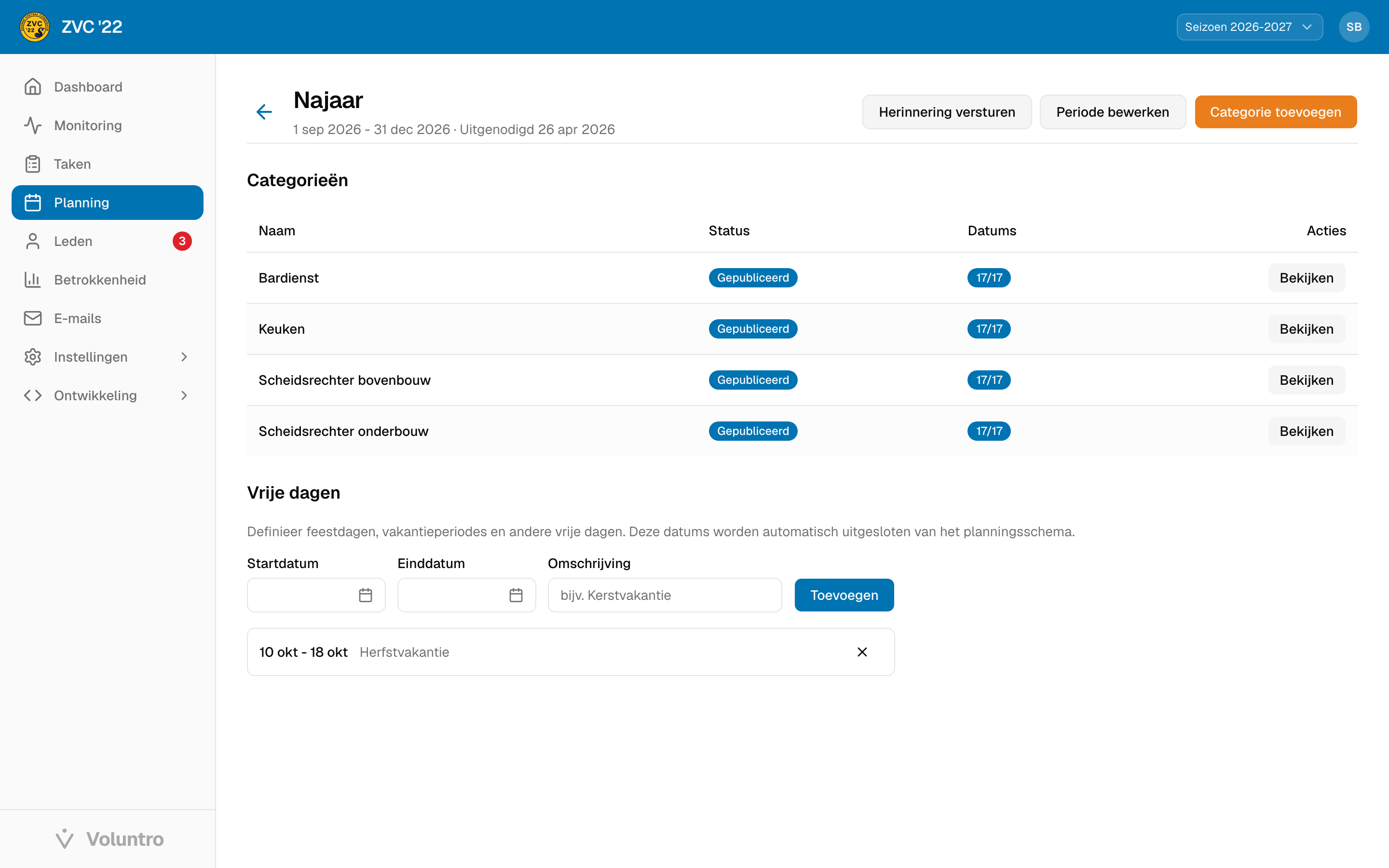 Periodedetail met de categorieën binnen de periode
